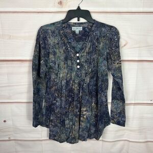 Windi River Top Women M Purple Pleated Blouse Buttons Pullover Art To Wear Woven